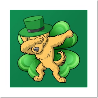 Dabbing Golden Retriever Dog Irish St Patricks Day Posters and Art